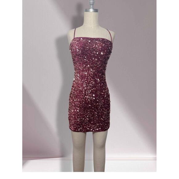 Lulus Perfect Sparkle Mauve Sequin Lace-Up Mini Dress Size S - Picture 1 of 2
